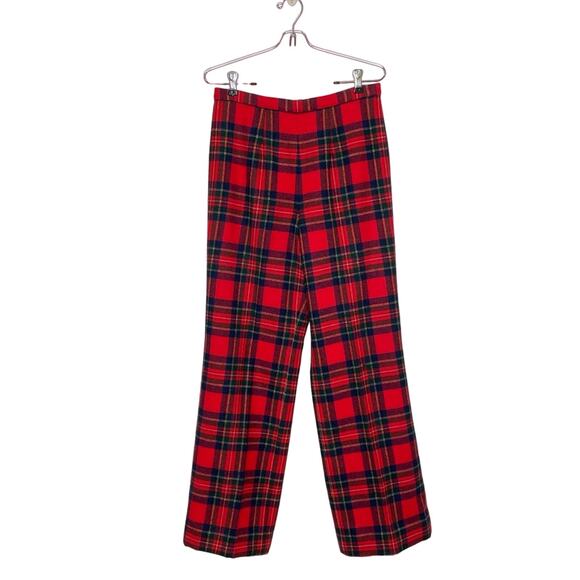 Vintage 70s Pendleton Women Sz S Red Tartan Plaid Wool Wide Leg High Rise Pants - Picture 1 of 12
